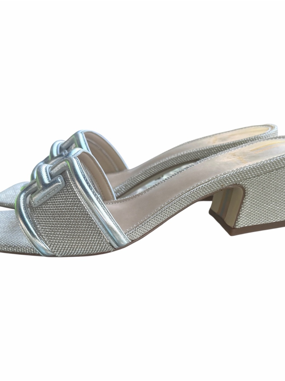 Sam Edelman Waylon Silver Slide Sandals Block Heel Size 7.5 NIB - Picture 2 of 10
